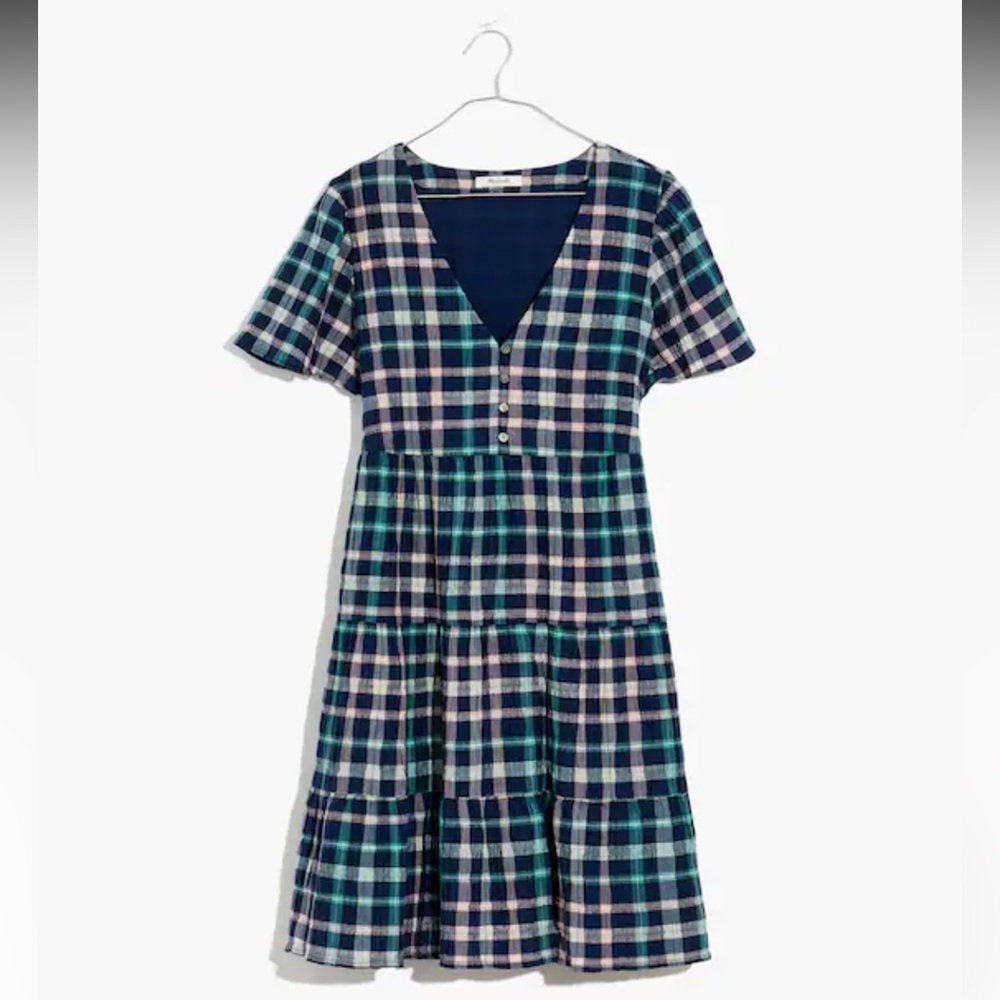 Madewell Blue and Green Plaid Dress